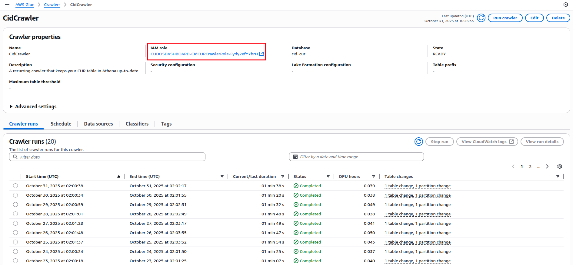 Glue Crawler Details