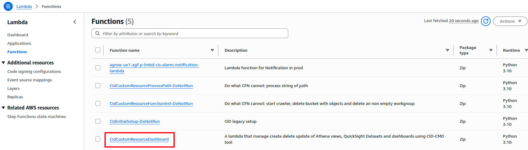 Lambda Function List